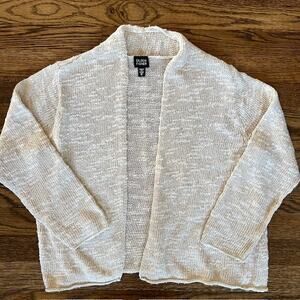 Eileen Fisher Linen Cotton Blend Open Front Cardigan Womens M Tan Cream